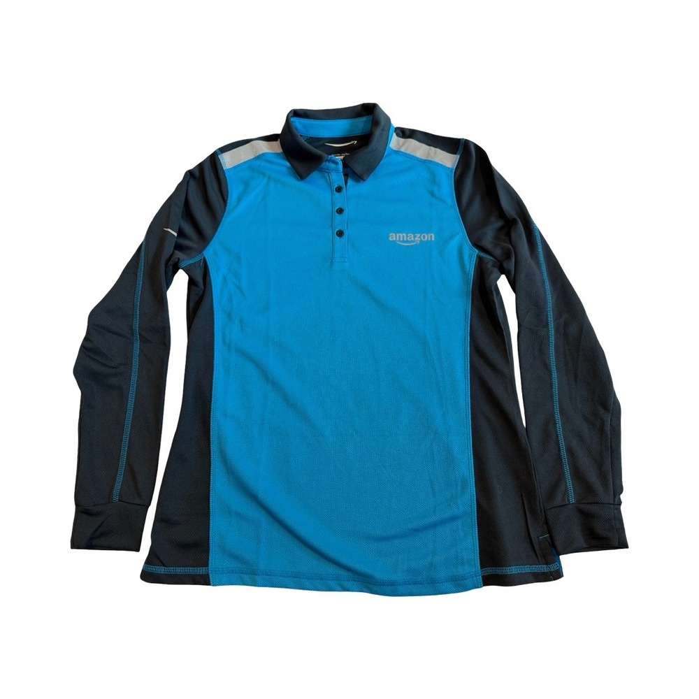 Amazon Luly Yang Active Polo Long Sleeve Blue Grey Womens Medium